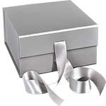 Matte Silver Magnetic Closure Collapsible Gift Boxes with Attached Ribbon - 5