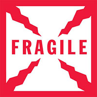 2.5 x 2.5 Inch (in) Size Fragile Shipping Label