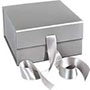 Matte Silver Magnetic Closure Collapsible Gift Boxes with Attached Ribbon - 5