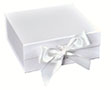 Matte White Magnetic Closure Collapsible Gift Boxes with Attached Ribbon